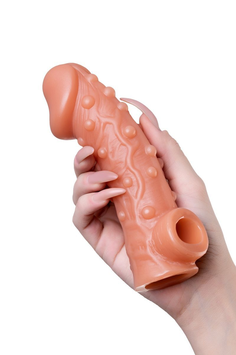 Телесная насадка на фаллос с отверстием для мошонки cock sleeve 002 size m - 15,6 см.