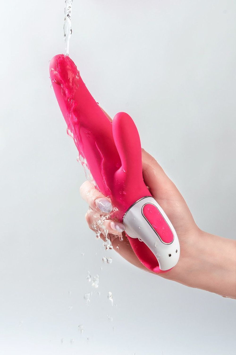 Ярко-розовый вибратор  Satisfyer Mr. Rabbit с клиторальным отростком - 22,1 см.