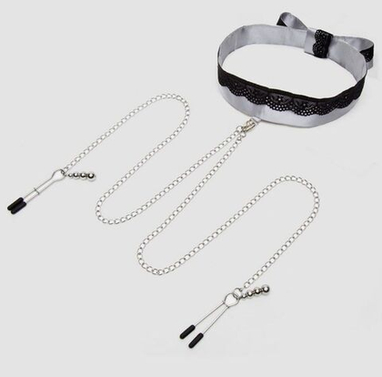 Атласный ошейник с зажимами для сосков play nice