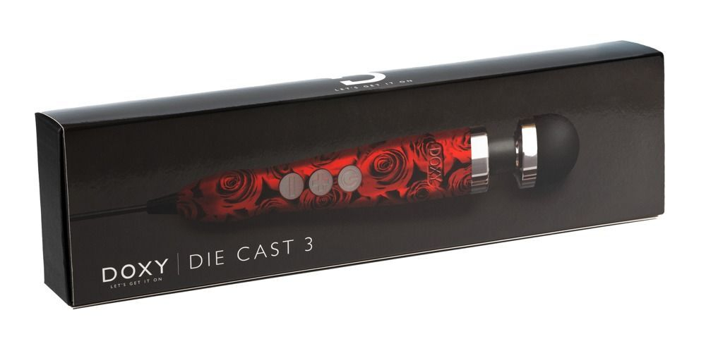 Красно-черный жезловый вибратор doxy die cast 3 с розами