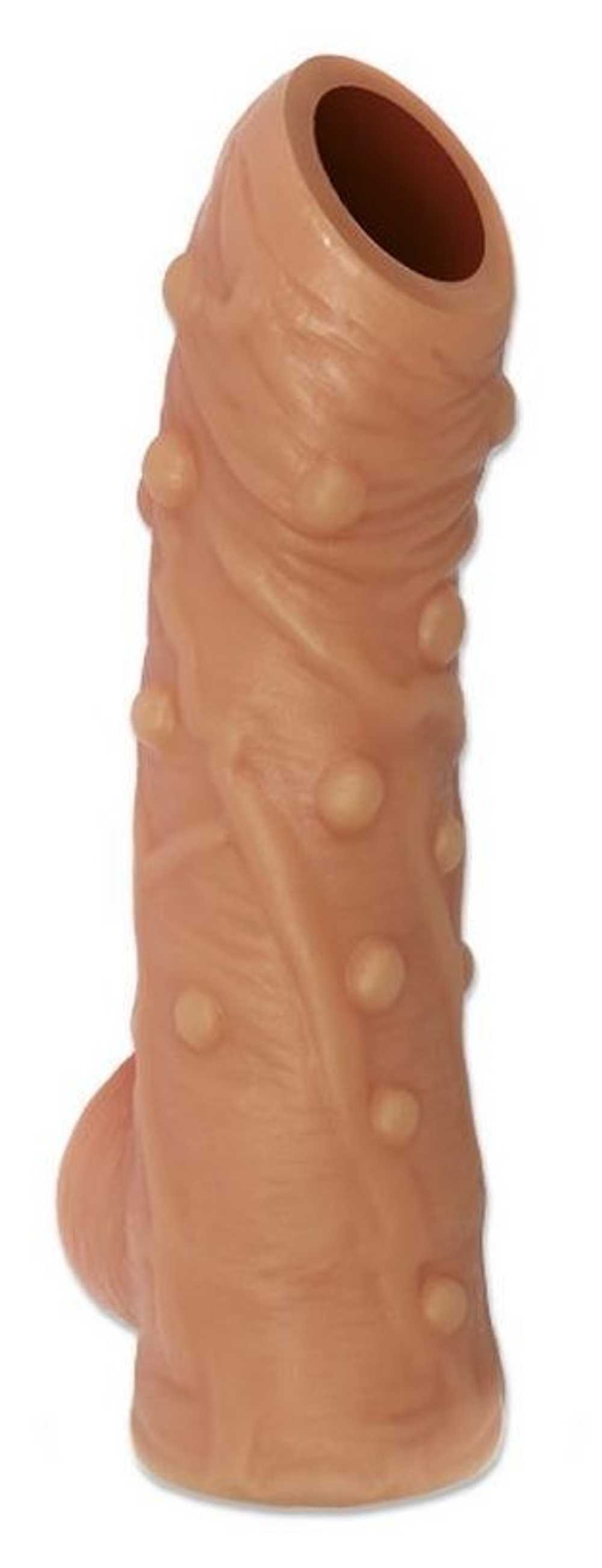 Телесная насадка с пупырышками и открытой головкой nude sleeve m - 12 см.