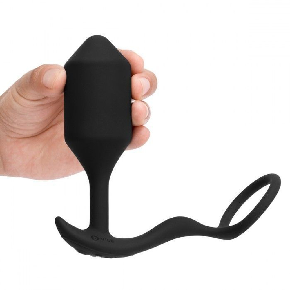 Черная анальная вибропробка с эрекционным кольцом Vibrating Snug & Tug