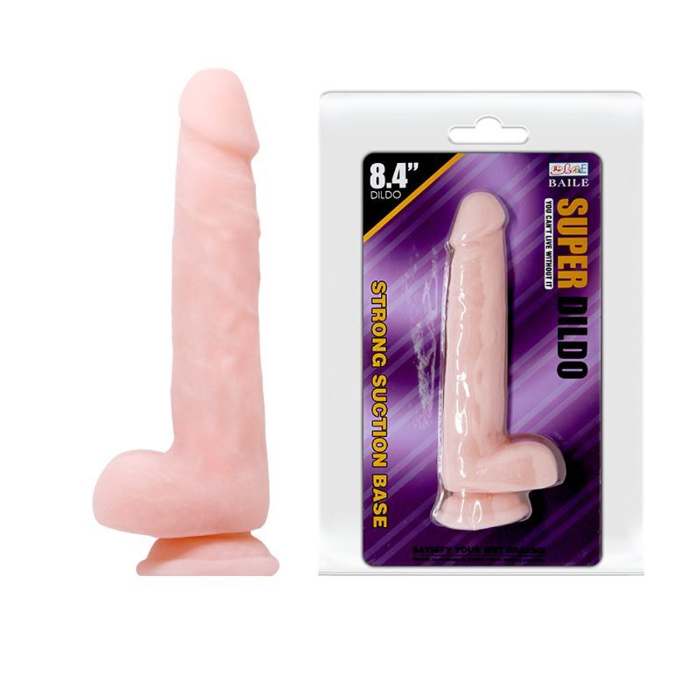 Телесный фаллоимитатор на присоске super dildo - 21,5 см.
