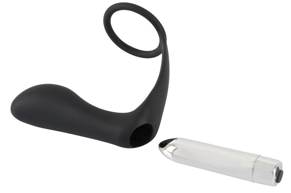 Черное эрекционное кольцо с анальной вибропробкой vibrating ring & plug