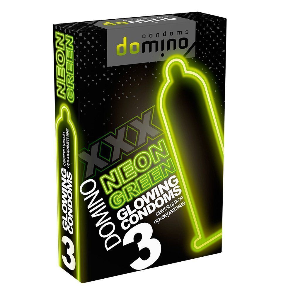 Презервативы DOMINO Neon Green со светящимся в темноте кончиком - 3 шт.