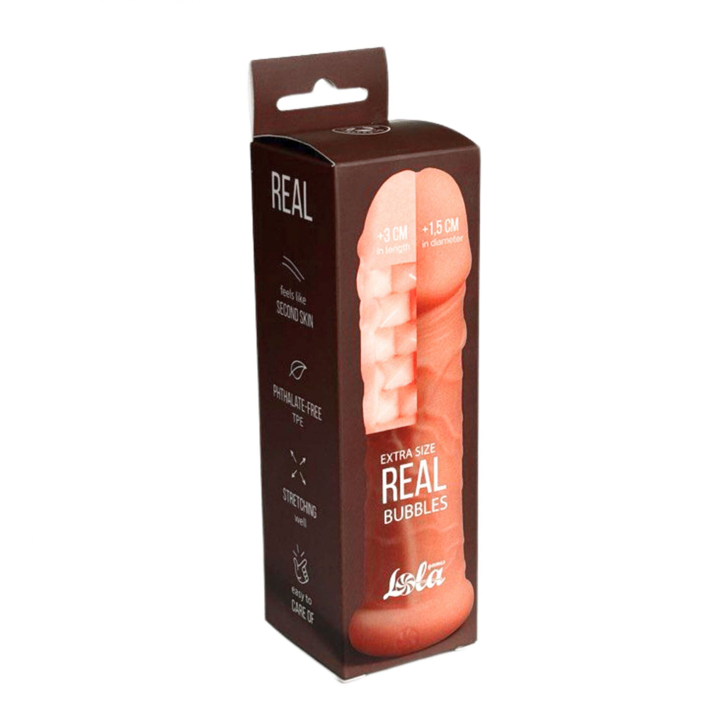 Телесный фаллоудлинитель extra size bubbles - 15,5 см.
