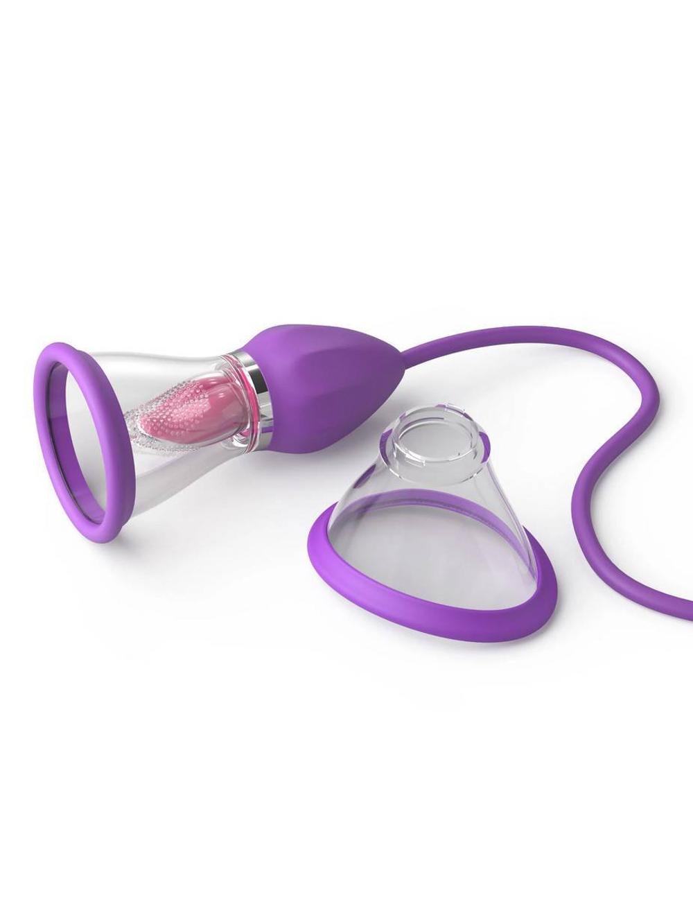 Сиреневый вибростимулятор с помпой и имитатором языка her ultimate pleasure max