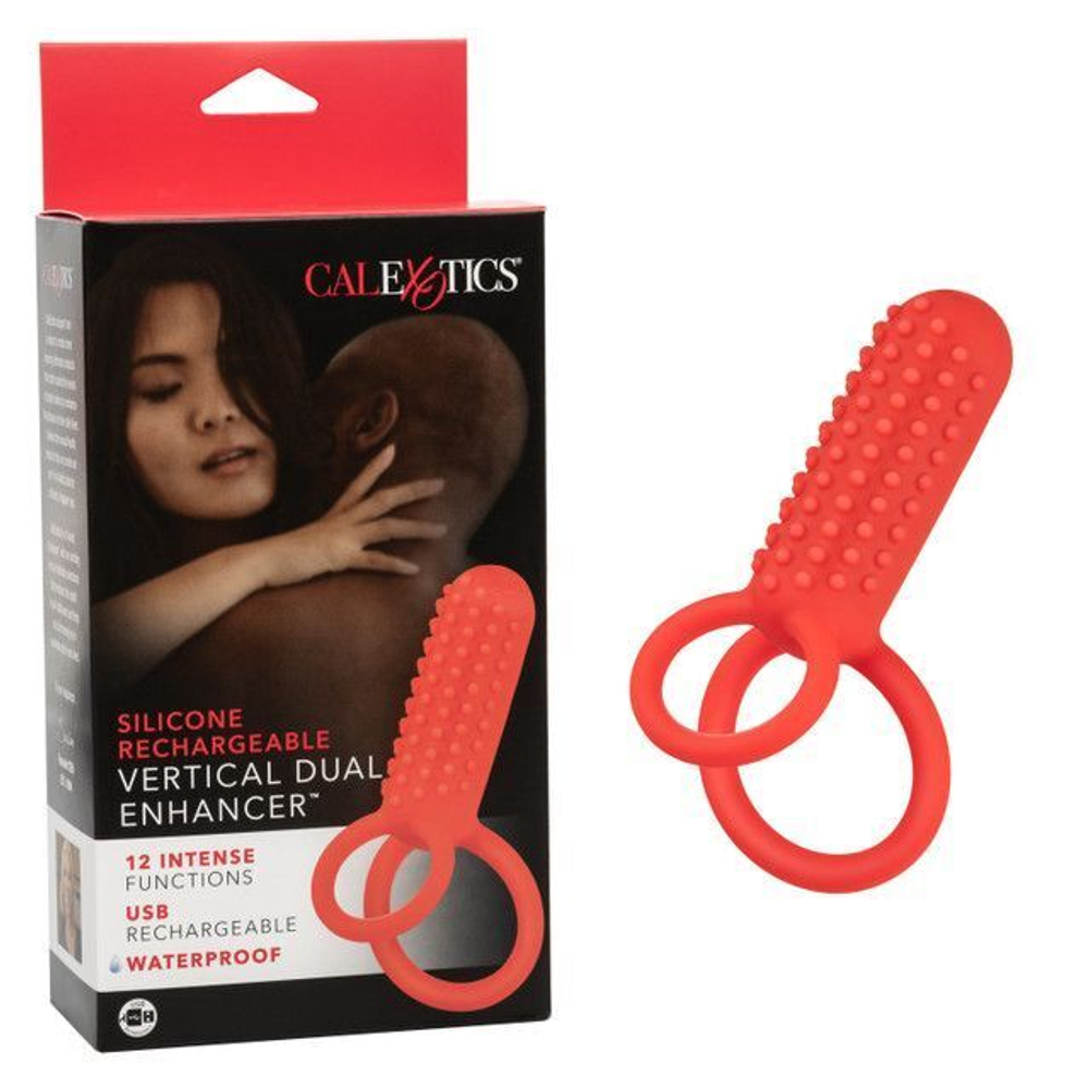 Красное эрекционное кольцо silicone rechargeable vertical dual enhancer