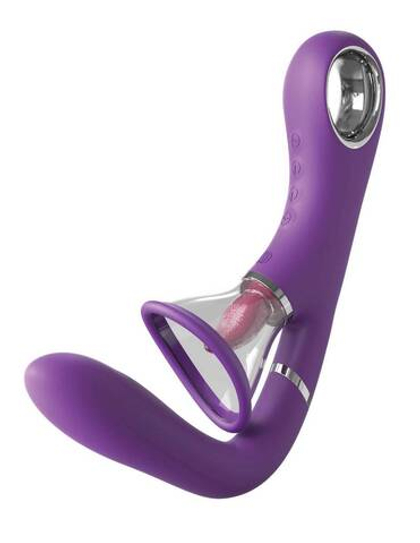 Сиреневый вибростимулятор с помпой и имитатором языка her ultimate pleasure pro