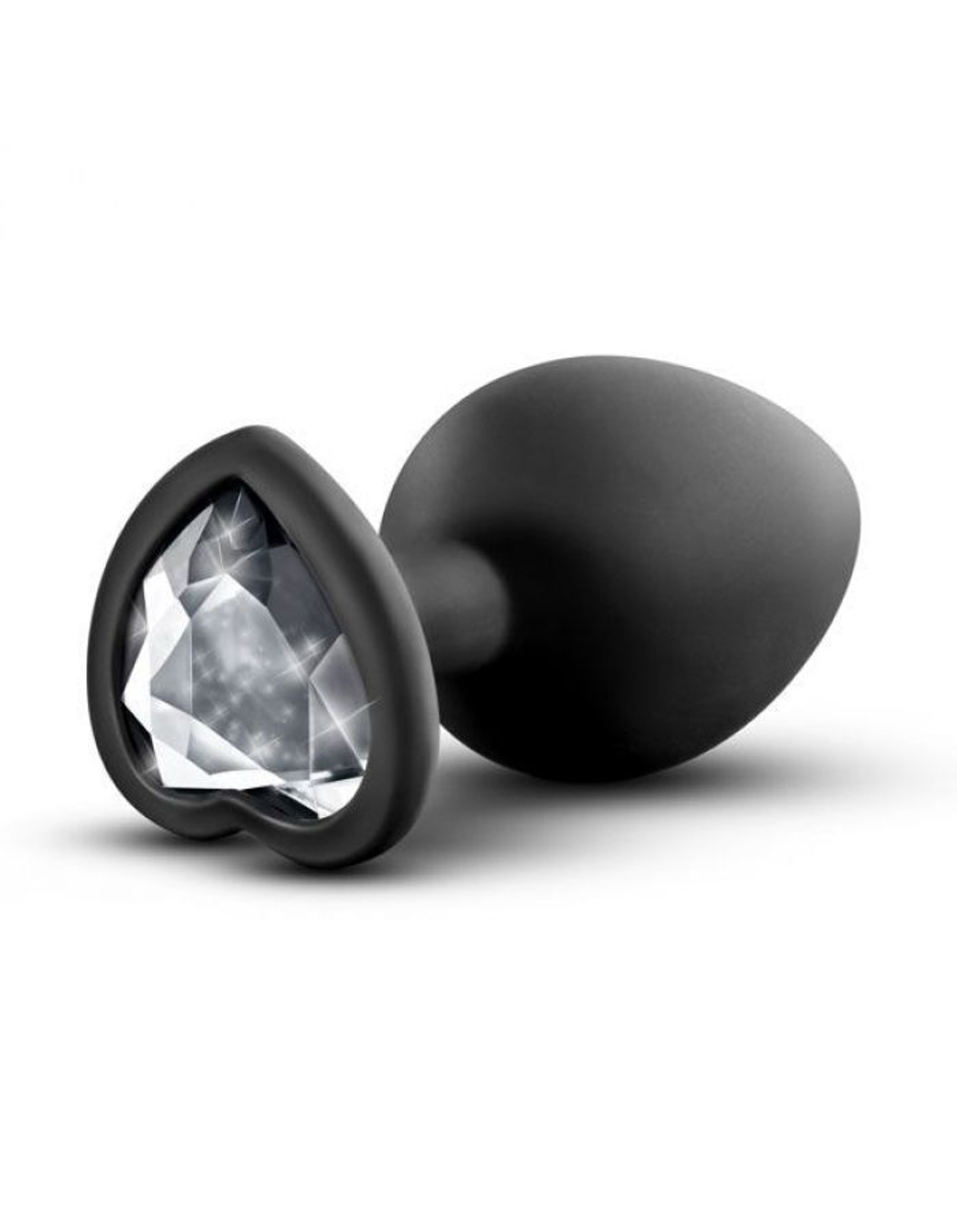 Черная анальная пробка с прозрачным стразом-сердечком Bling Plug