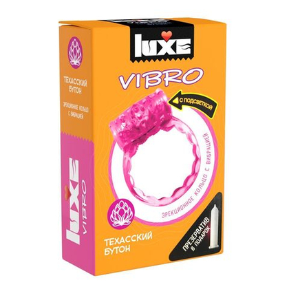 Розовое эрекционное виброкольцо luxe vibro «техасский бутон» + презерватив