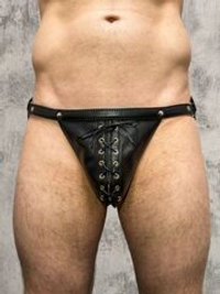 Кожаные мужские трусы-джоки со шнуровкой