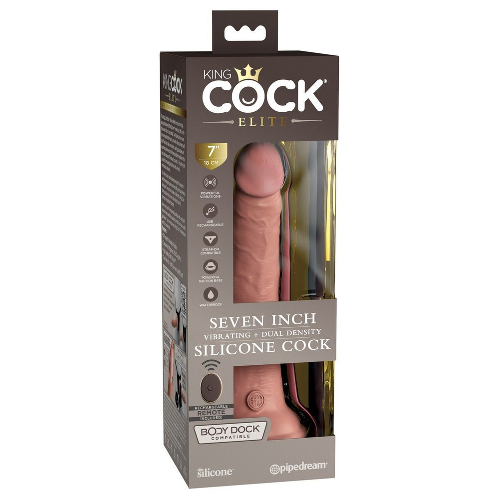 Телесный вибратор 7  vibrating silicone dual density cock with remote с пультом ду - 21 см.