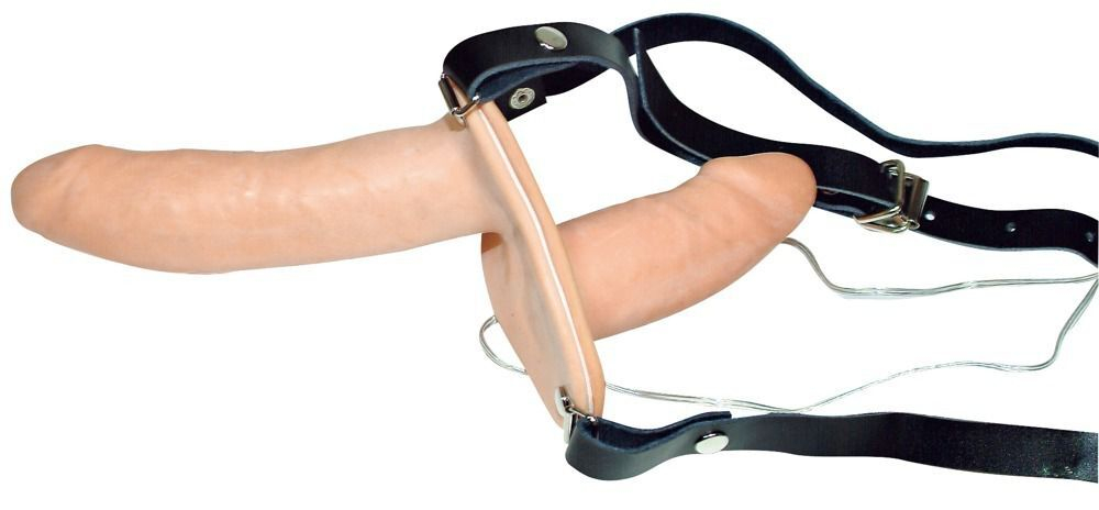 Телесный женский страпон с вагинальной пробкой strap-on duo - 15 см.