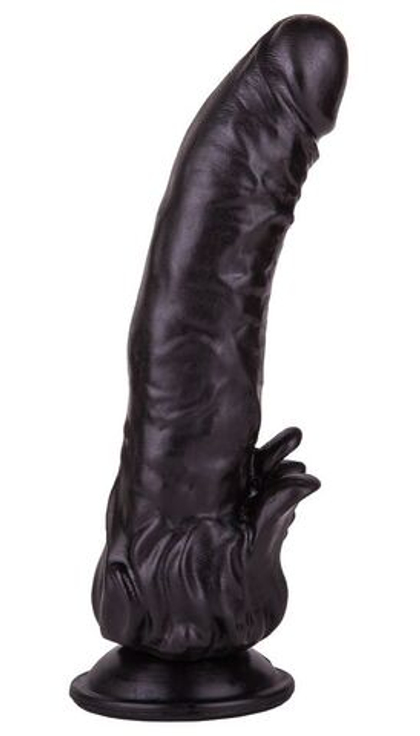 Чёрный фаллоимитатор с клиторальными лепестками - 18,5 см.