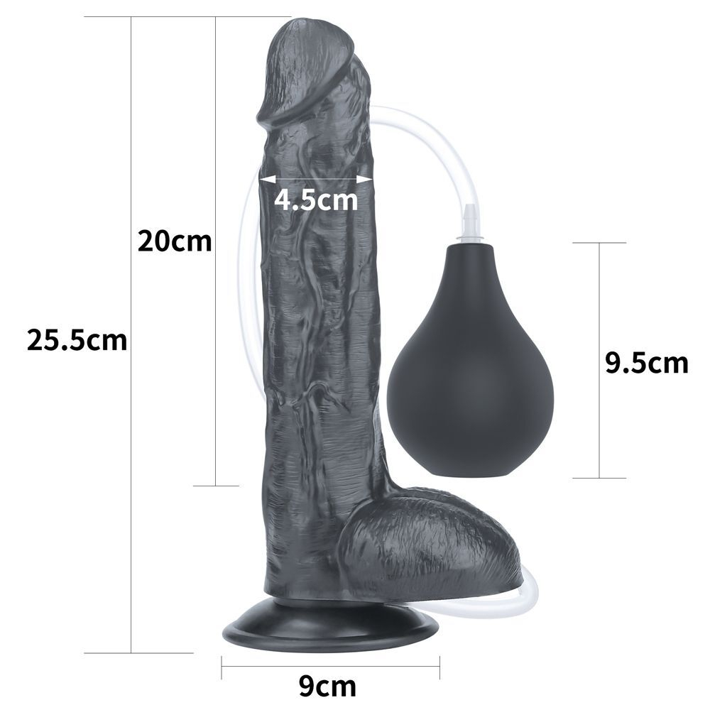 Черный фаллоимитатор-гигант с грушей 10 squirt extreme dildo - 25,5 см.