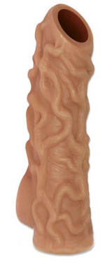 Телесная насадка с венками и открытой головкой nude sleeve s - 10 см.