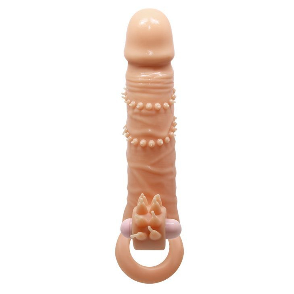 Телесная удлиняющая вибронасадка penis sleeve connor - 17 см.