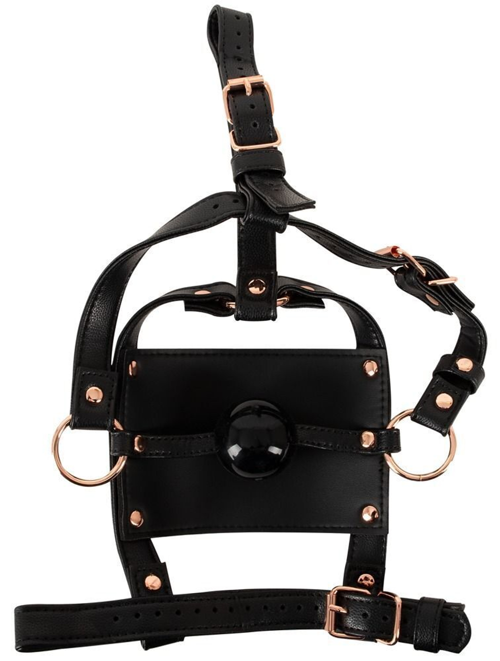 Черный намордник с кляпом-шаром head harness with a gag