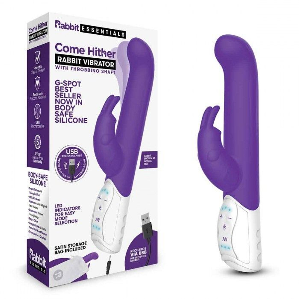 Фиолетовый вибромассажер для g-точки come hither g-spot rabbit - 24,5 см.