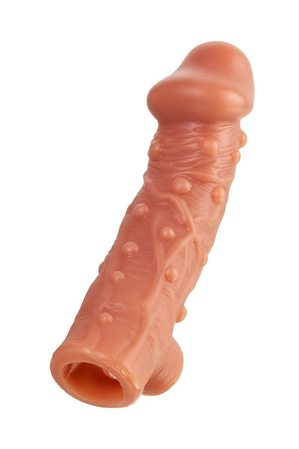 Телесная насадка на фаллос с отверстием для мошонки cock sleeve 002 size m - 15,6 см.