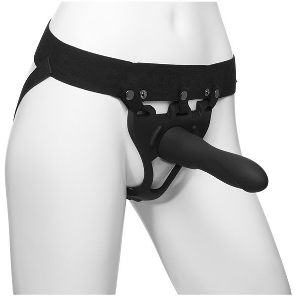 Черный полый страпон с креплением body extensions be strong - 19,05 см.