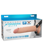 Телесный полый страпон на черных ремнях Hollow Silicone Strap-on - 17,8 см.