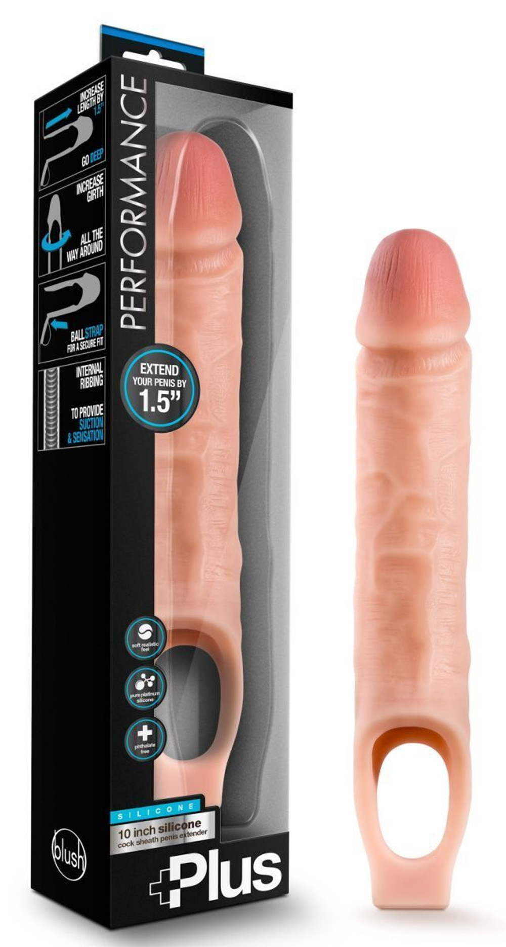 Телесный реалистичный фаллоудлинитель 10 inch silicone cock sheath penis extender - 25,4 см.