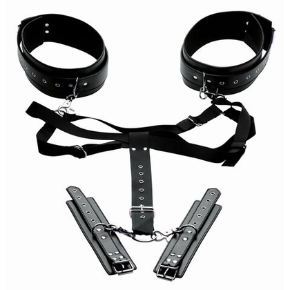 Черная бондажная система acquire easy access thigh harness with wrist cuffs