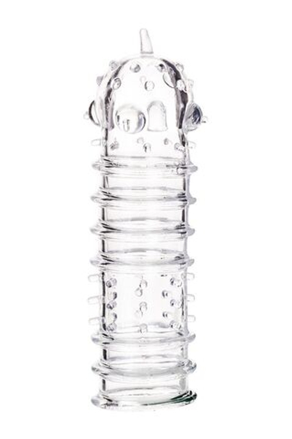 Прозрачная насадка на пенис toyfa a-toys с ребрами и точками - 15,3 см.