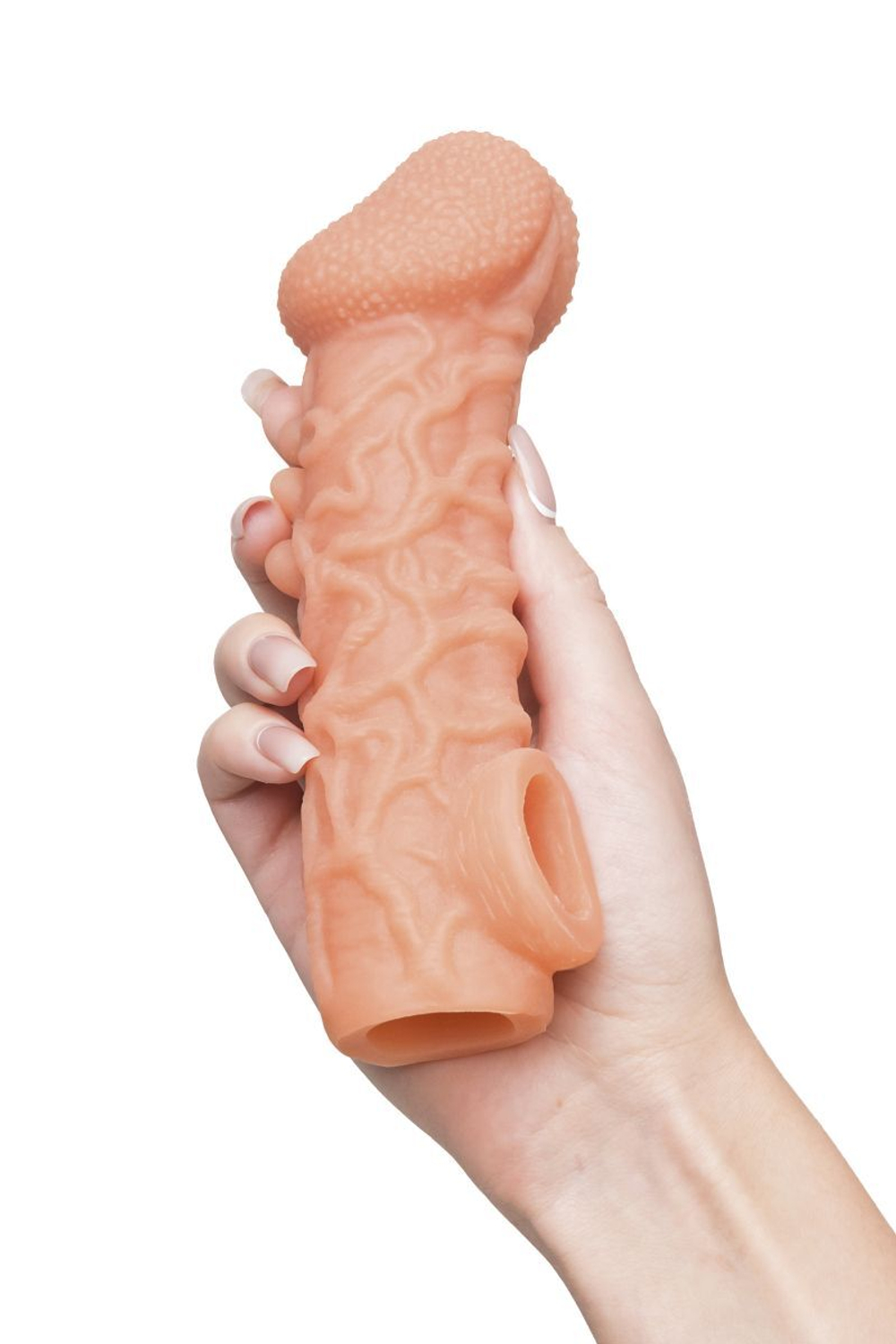 Телесная закрытая насадка с шершавой головкой cock sleeve 007 size l - 17,6 см.