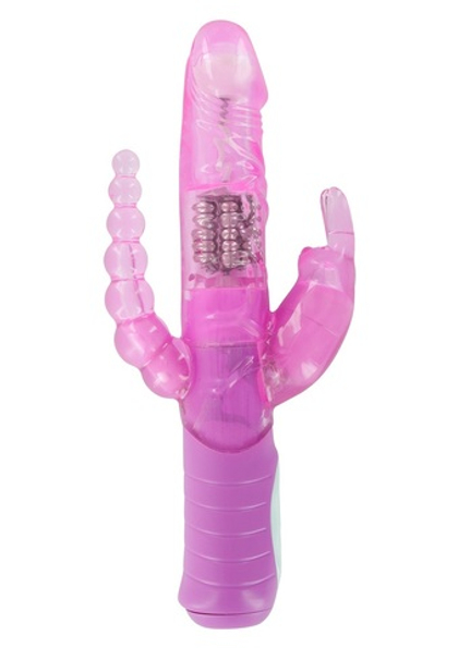 Розовый вибратор rabbit dual pleasure с клиторальным и анальным стимуляторами - 22 см.