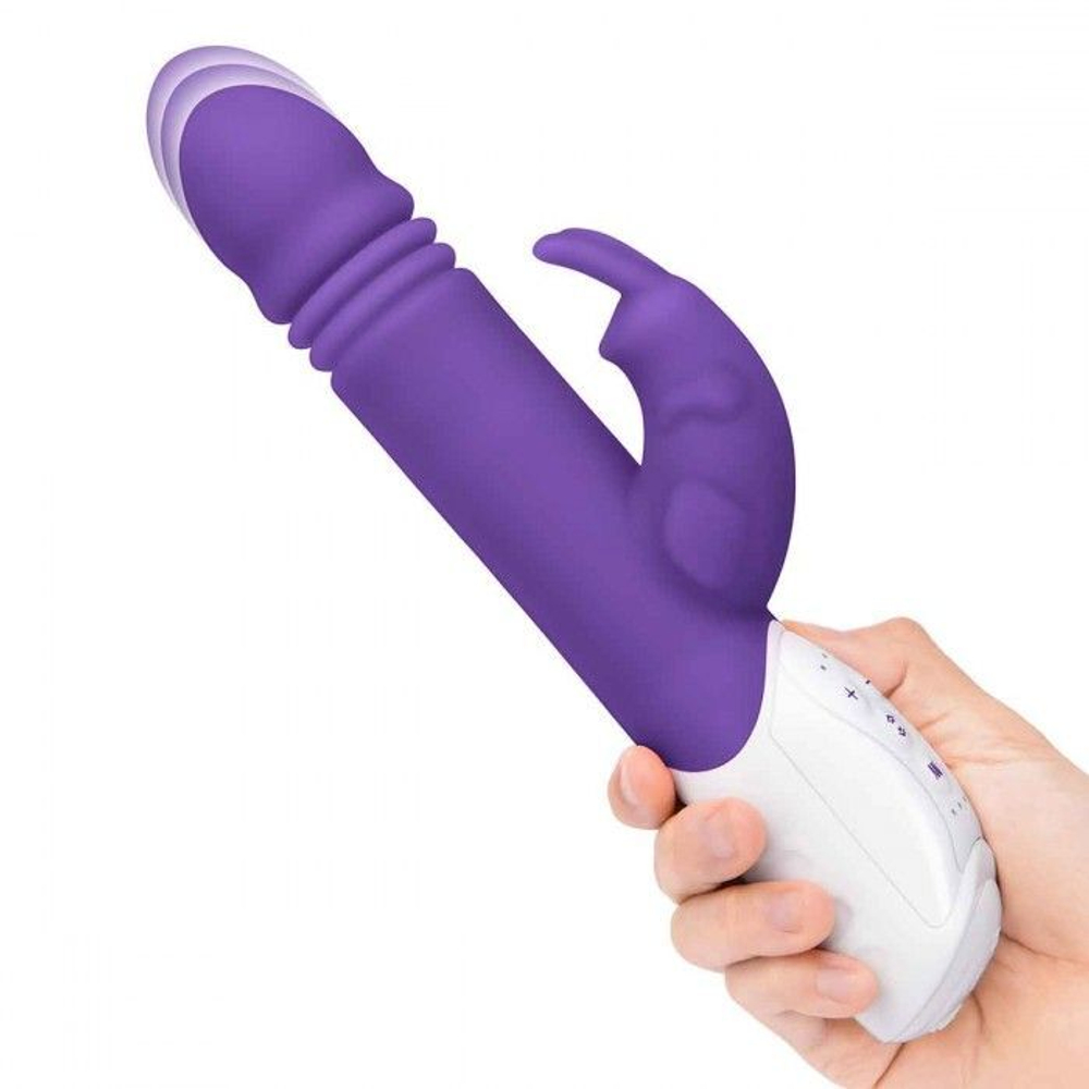 Фиолетовый пульсирующий вибромассажер g-spot thrusting rabbit - 24 см.