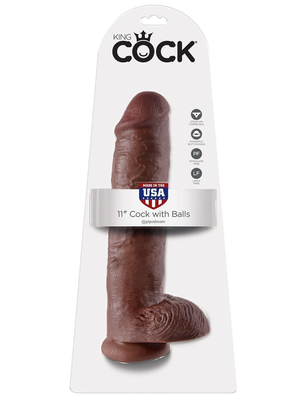 Коричневый фаллоимитатор-гигант на присоске 11  cock with balls - 28 см.