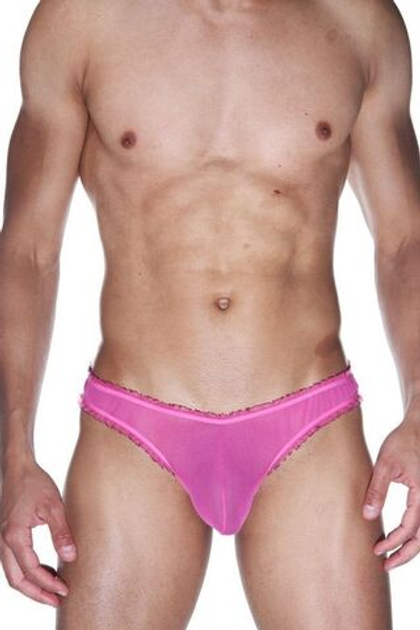 Мужские ярко-розовые трусы-бразилиана с рюшевой отделкой