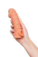 Телесная закрытая насадка с пупырышками cock sleeve 005 size l - 17,6 см.