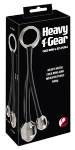 Эрекционное кольцо с 2 фигурными подвесами Heavy Gear cock ring & ass plugs