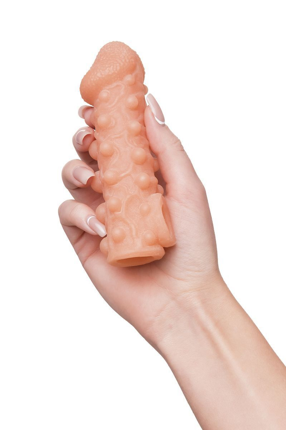 Телесная закрытая насадка с шариками cock sleeve 010 size s - 13,8 см.
