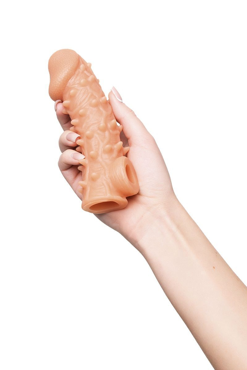 Телесная закрытая насадка с пупырышками cock sleeve 005 size m - 15,6 см.
