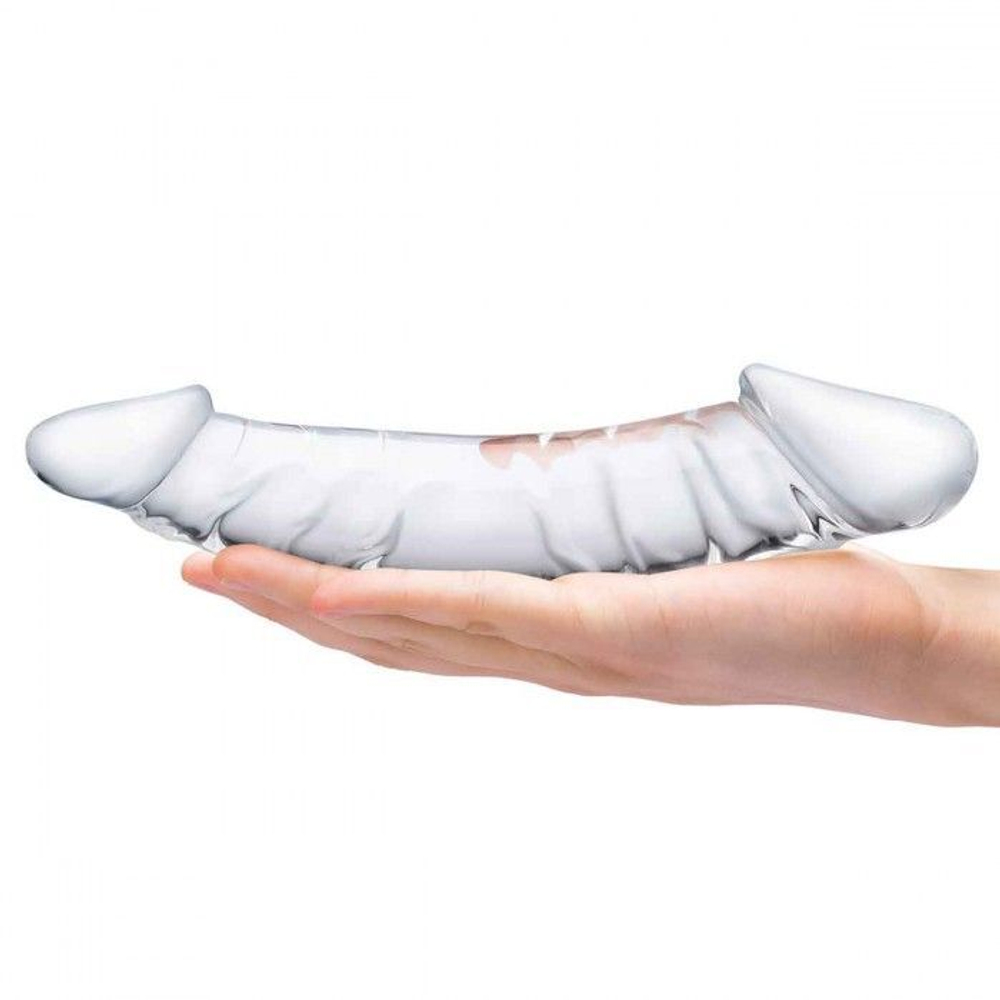 Прозрачный двухголовый стимулятор с рельефом 10,5  girthy realistic glass double dong - 26,7 см.