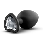 Черная анальная пробка с прозрачным стразом-сердечком Bling Plug