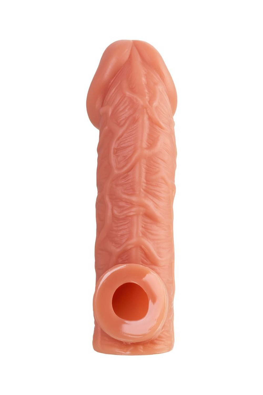 Телесная насадка на фаллос с фиксацией мошонки cock sleeve 001 size m - 15,6 см.