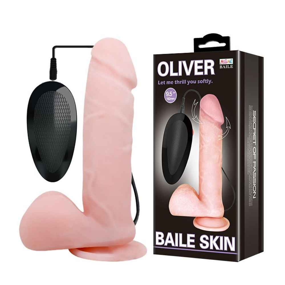 Телесный вибратор-ротатор с присоской oliver - 19,5 см.