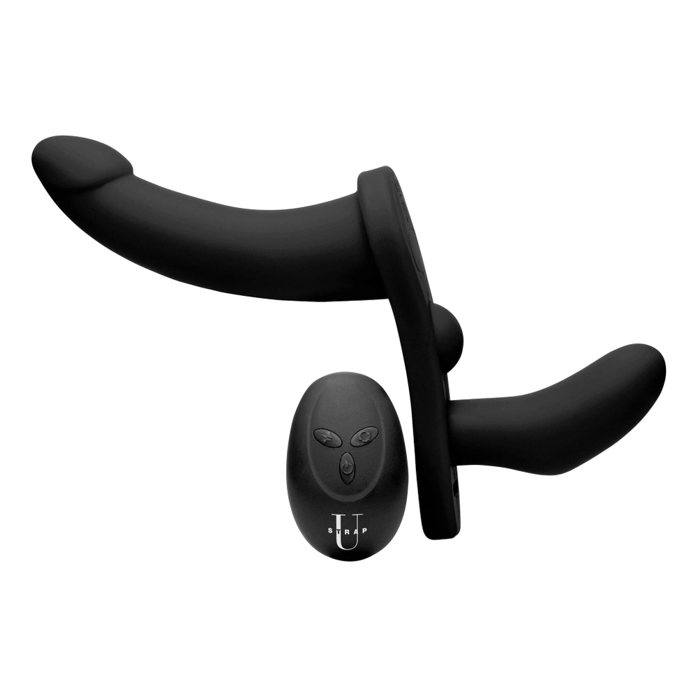 Черный вибрострапон double take 10x double penetration vibrating strap-on harness