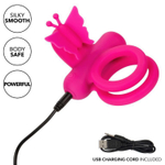 Розовое эрекционное виброкольцо silicone rechargeable dual butterfly ring