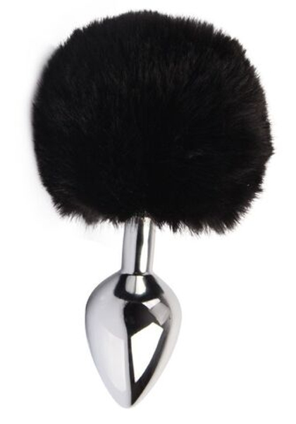 Серебристая анальная втулка с заячьим хвостиком Frolics Fur Tail Butt Plug