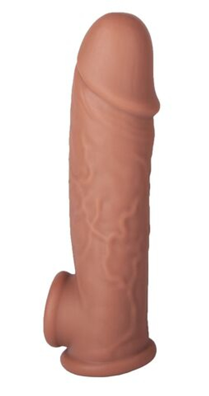 Коричневая удлиняющая насадка с отверстием для мошонки - 18,5 см.