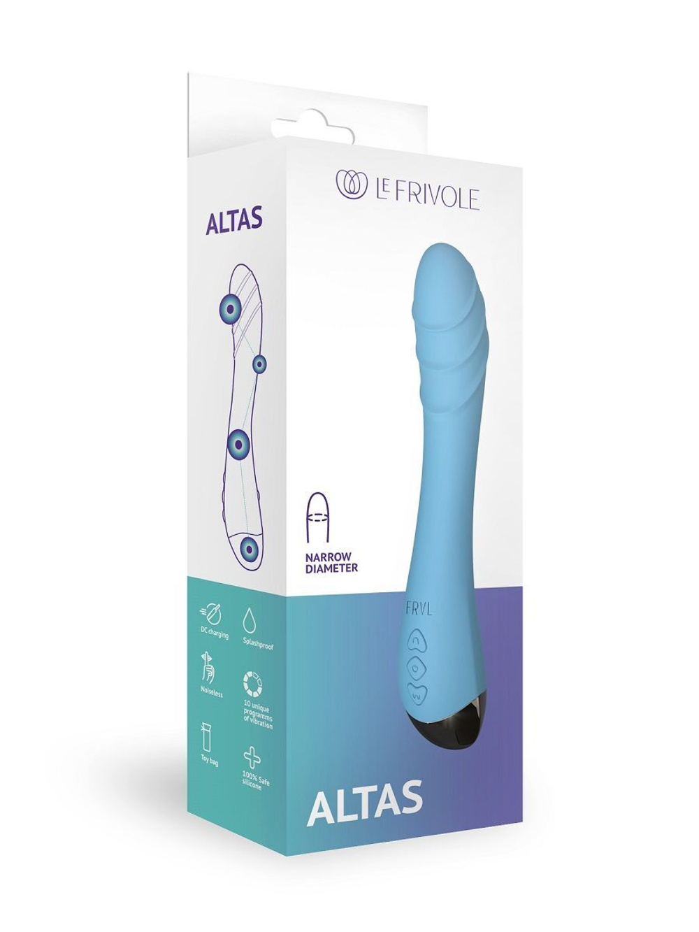 Голубой изогнутый вибратор altas - 21 см.