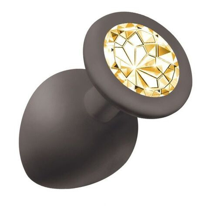 Чёрная анальная пробка emotions cutie large с желтым кристаллом - 10 см.