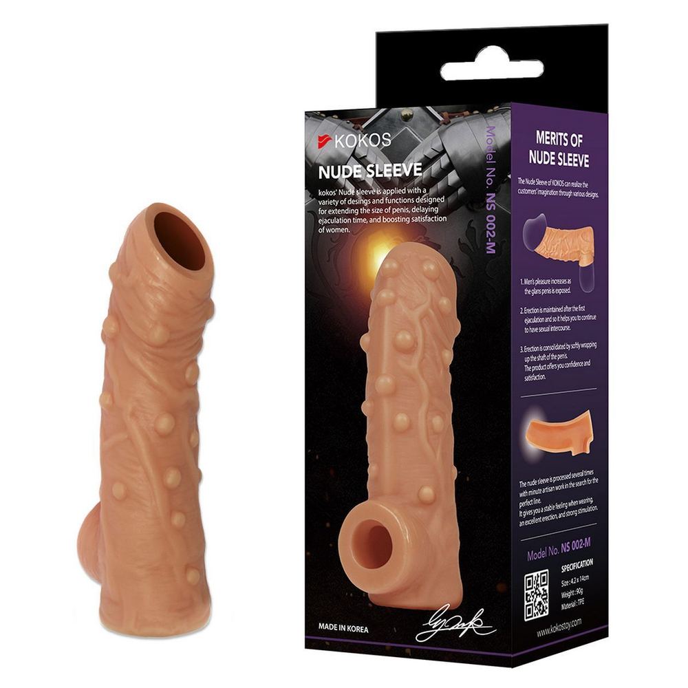 Телесная насадка с пупырышками и открытой головкой nude sleeve l - 14 см.